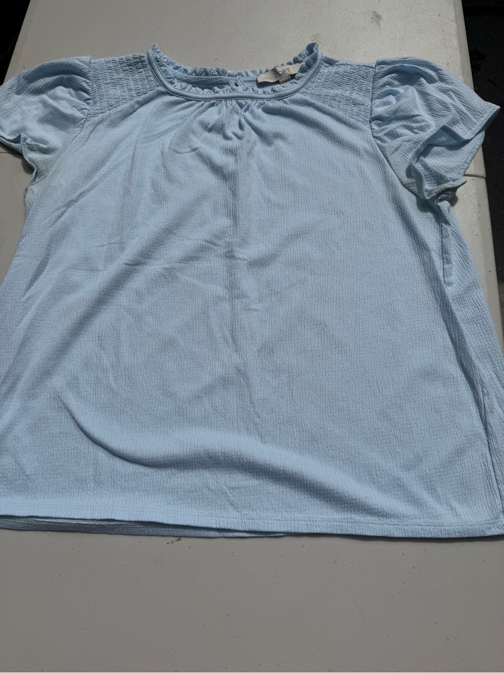 LOFT Pale Blue Ruffled Yoke Blouse